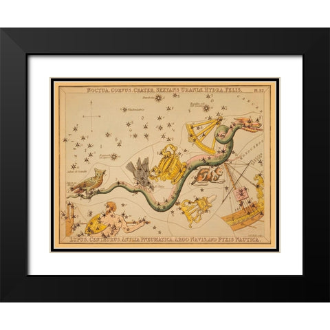 Noctua, Corvus, Crater, Sextans Uraniae, Hydra, Felis, Lupus, Centaurus, Antlia Pneumatica, Argo Nav Black Modern Wood Framed Art Print with Double Matting by Aspin, Jehoshaphat