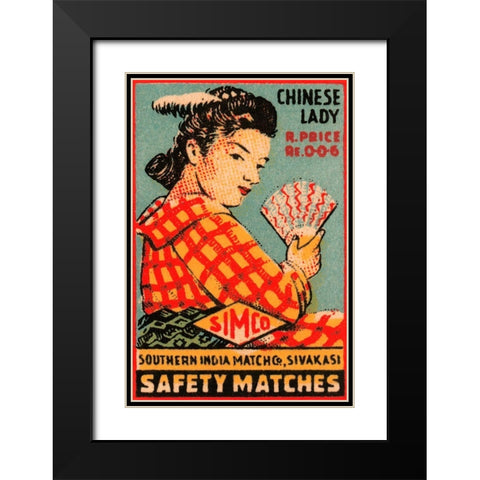Chinese Lady Safety Matches Black Modern Wood Framed Art Print with Double Matting by Unknown