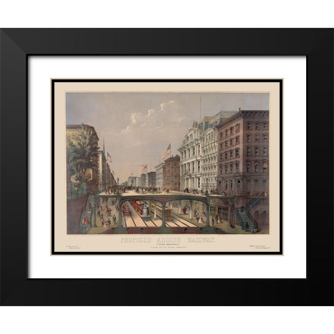 Elevated Railway Near Wall Street Black Modern Wood Framed Art Print with Double Matting by Unknown