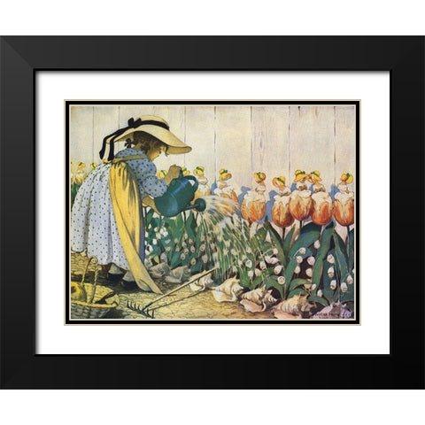 Flowers Being Watered - Mary, Mary Black Modern Wood Framed Art Print with Double Matting by Smith, Jesse Willcox