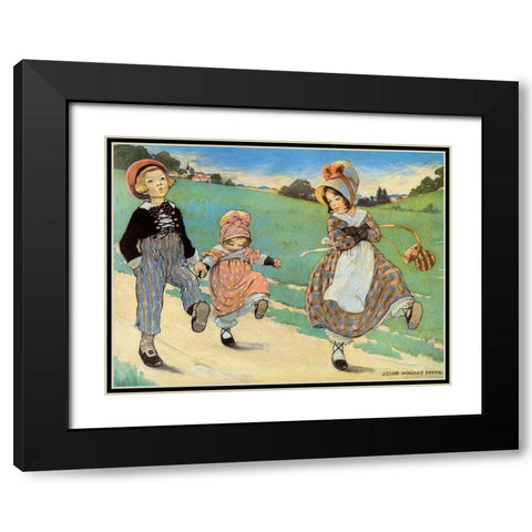 Three Children to London - One foot up One foot down Black Modern Wood Framed Art Print with Double Matting by Smith, Jesse Willcox
