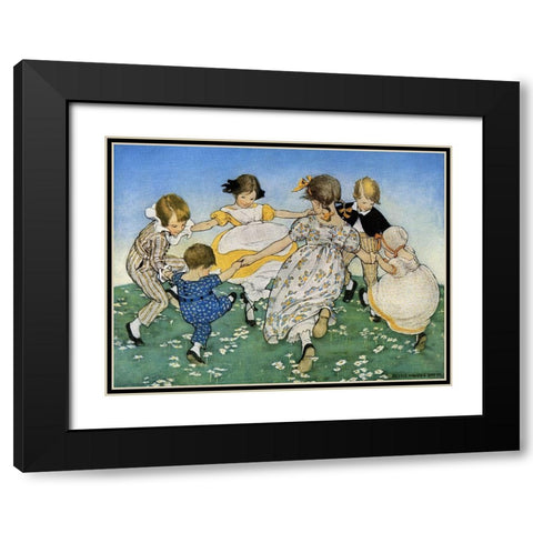 Girls in Circle - Ring Around the Rosie Black Modern Wood Framed Art Print with Double Matting by Smith, Jesse Willcox