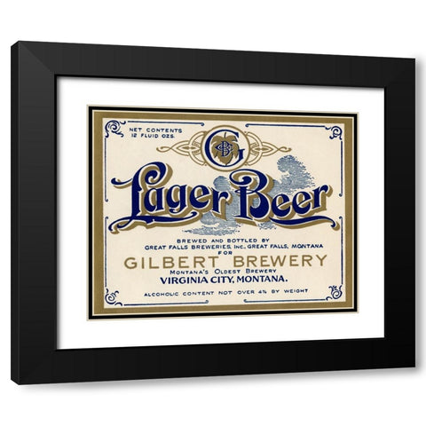 Gilbert Brewery Lager Beer Black Modern Wood Framed Art Print with Double Matting by Vintage Booze Labels
