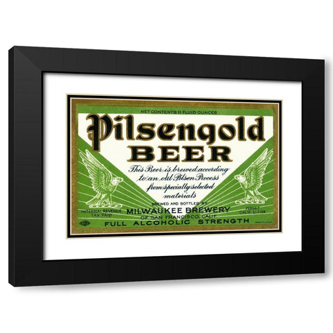 Pilsengold Beer Black Modern Wood Framed Art Print with Double Matting by Vintage Booze Labels
