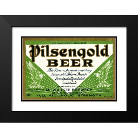 Pilsengold Beer Black Modern Wood Framed Art Print with Double Matting by Vintage Booze Labels