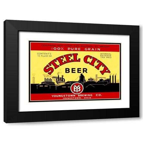 Steel City Beer Black Modern Wood Framed Art Print with Double Matting by Vintage Booze Labels