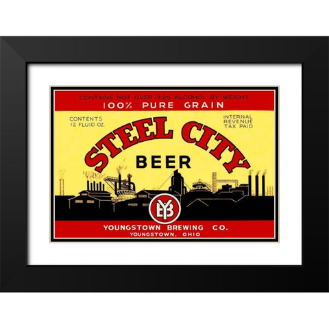 Steel City Beer Black Modern Wood Framed Art Print with Double Matting by Vintage Booze Labels