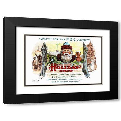 Holiday Brew Black Modern Wood Framed Art Print with Double Matting by Vintage Booze Labels