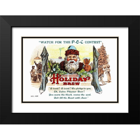 Holiday Brew Black Modern Wood Framed Art Print with Double Matting by Vintage Booze Labels
