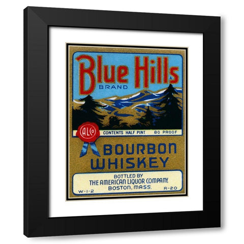 Blue Hills Bourbon Whiskey Black Modern Wood Framed Art Print with Double Matting by Vintage Booze Labels
