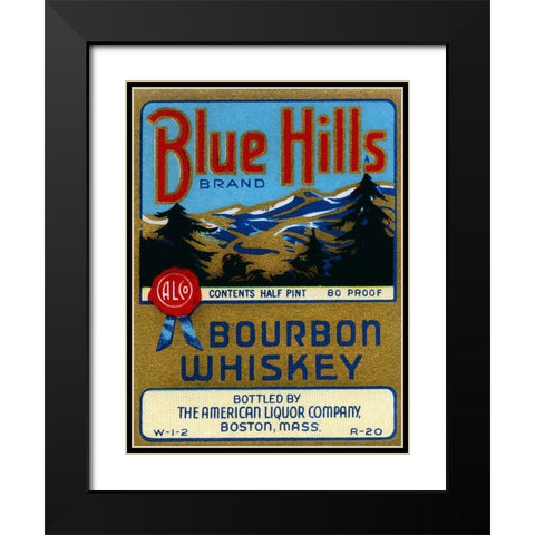 Blue Hills Bourbon Whiskey Black Modern Wood Framed Art Print with Double Matting by Vintage Booze Labels