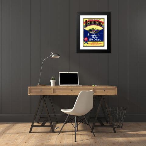 Rainbow Straight Rye Whiskey Black Modern Wood Framed Art Print with Double Matting by Vintage Booze Labels