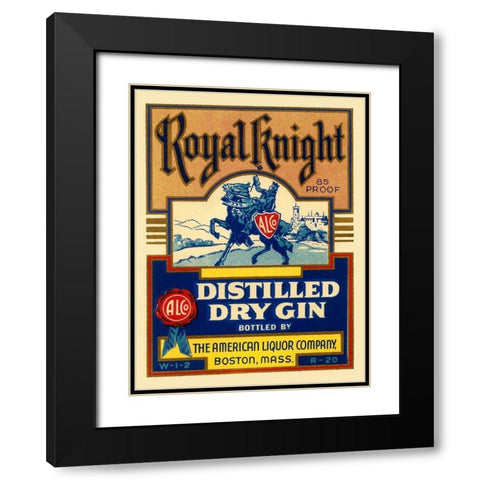 Royal Knight Distilled Dry Gin Black Modern Wood Framed Art Print with Double Matting by Vintage Booze Labels