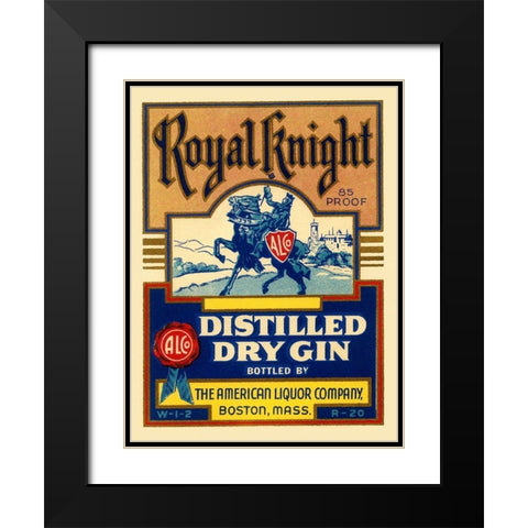 Royal Knight Distilled Dry Gin Black Modern Wood Framed Art Print with Double Matting by Vintage Booze Labels