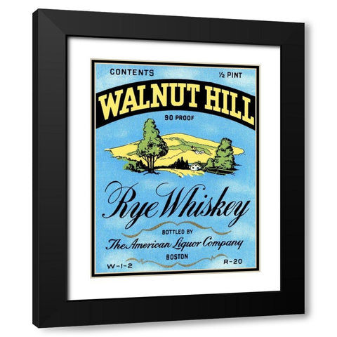 Walnut Hill Rye Whiskey Black Modern Wood Framed Art Print with Double Matting by Vintage Booze Labels