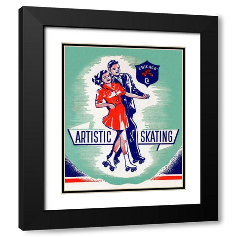 Artistic Skating Duo Black Modern Wood Framed Art Print with Double Matting by Retrorollers