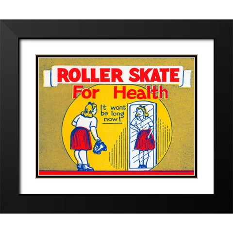 Roller Skate for Health Black Modern Wood Framed Art Print with Double Matting by Retrorollers