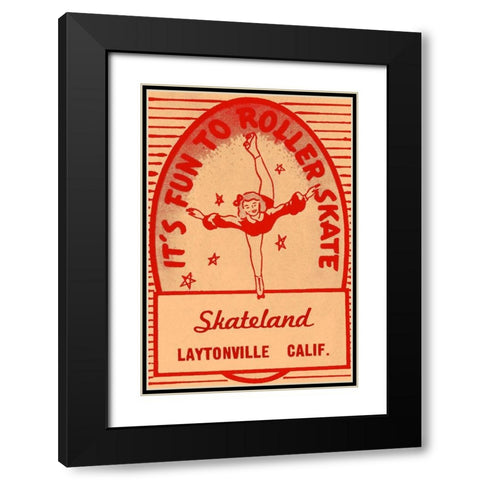 Its Fun To Roller Skate Black Modern Wood Framed Art Print with Double Matting by Retrorollers