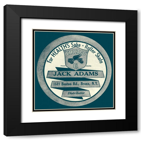 For Healths Sake Roller Skate Black Modern Wood Framed Art Print with Double Matting by Retrorollers