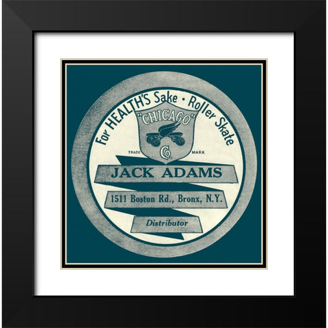 For Healths Sake Roller Skate Black Modern Wood Framed Art Print with Double Matting by Retrorollers