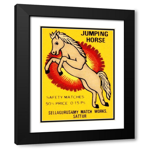 Jumping Horse Safety Matches Black Modern Wood Framed Art Print with Double Matting by Phillumenart