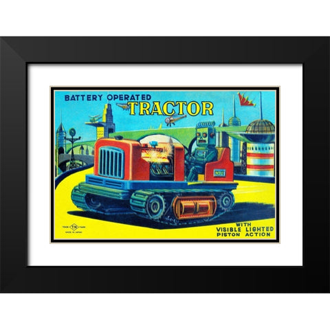 Battery Operated Tractor Black Modern Wood Framed Art Print with Double Matting by Retrotrans