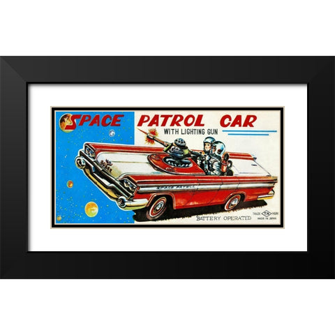 Space Patrol Car Black Modern Wood Framed Art Print with Double Matting by Retrotrans