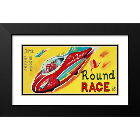 Round Race Rocket Car Black Modern Wood Framed Art Print with Double Matting by Retrotrans
