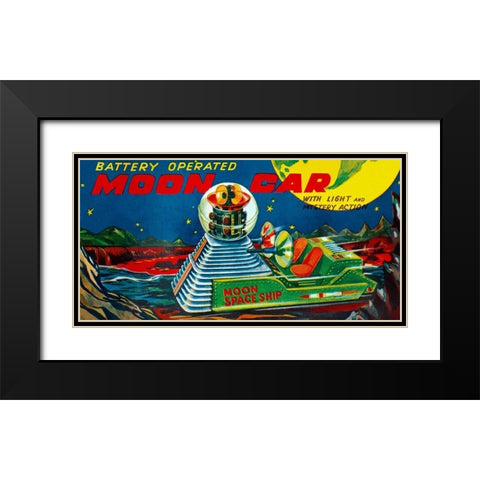 Moon Car Black Modern Wood Framed Art Print with Double Matting by Retrotrans