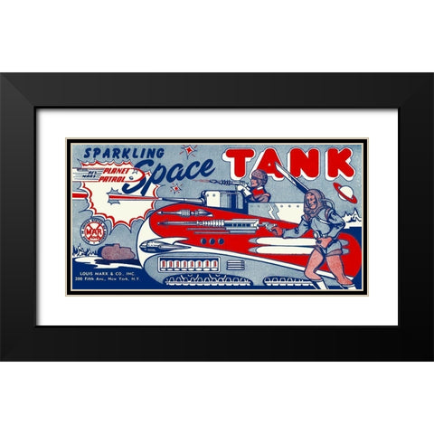 Planet Patrol Sparkling Space Tank Black Modern Wood Framed Art Print with Double Matting by Retrotrans