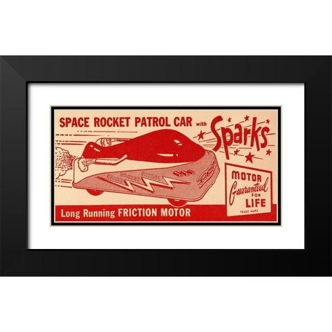 Space Rocket Patrol Car Black Modern Wood Framed Art Print with Double Matting by Retrotrans