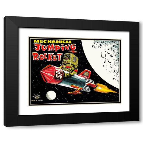 Mechanical Jumping Rocket Black Modern Wood Framed Art Print with Double Matting by Retrobot
