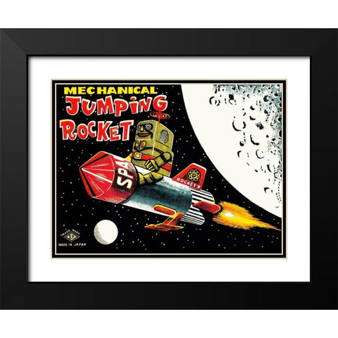 Mechanical Jumping Rocket Black Modern Wood Framed Art Print with Double Matting by Retrobot