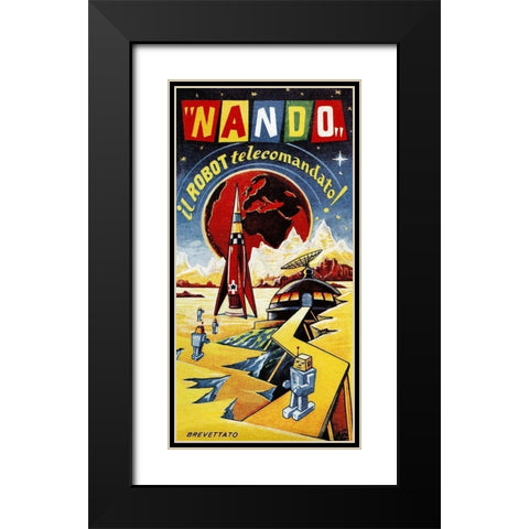Nando - Il Robot a Telecomando Black Modern Wood Framed Art Print with Double Matting by Retrobot