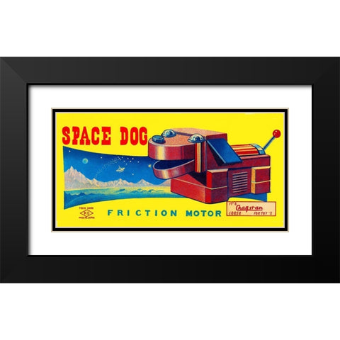 Space Dog Black Modern Wood Framed Art Print with Double Matting by Retrobot