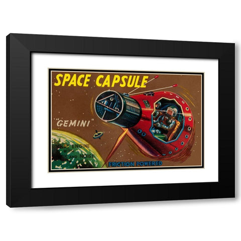 Space Capsule Gemini Black Modern Wood Framed Art Print with Double Matting by Retrorocket