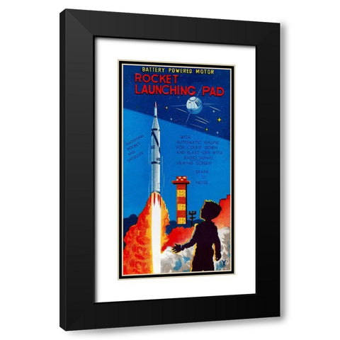 Rocket Launching Pad Black Modern Wood Framed Art Print with Double Matting by Retrorocket