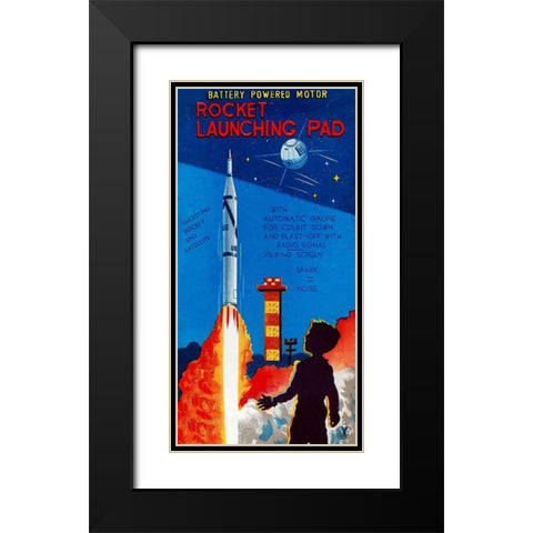 Rocket Launching Pad Black Modern Wood Framed Art Print with Double Matting by Retrorocket