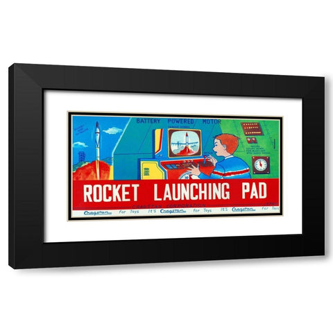 Rocket Launching Pad Black Modern Wood Framed Art Print with Double Matting by Retrorocket