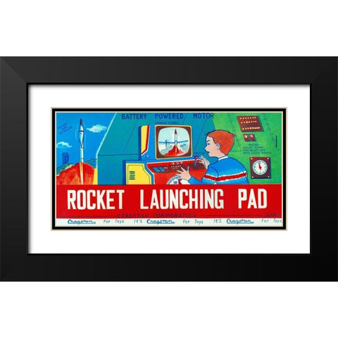 Rocket Launching Pad Black Modern Wood Framed Art Print with Double Matting by Retrorocket