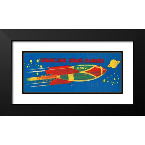Sparkling Space Ranger Black Modern Wood Framed Art Print with Double Matting by Retrorocket
