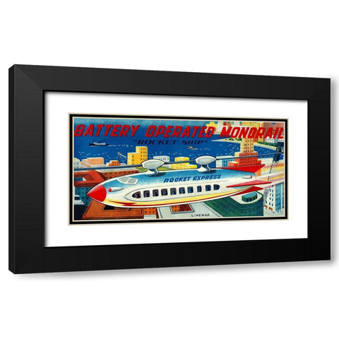 Battery Operated Monorail - Rocket Ship Black Modern Wood Framed Art Print with Double Matting by Retrorocket