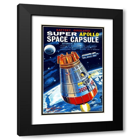 Battery Operated Super Apollo Space Capsule Black Modern Wood Framed Art Print with Double Matting by Retrorocket