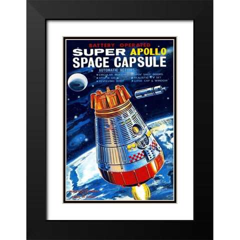Battery Operated Super Apollo Space Capsule Black Modern Wood Framed Art Print with Double Matting by Retrorocket