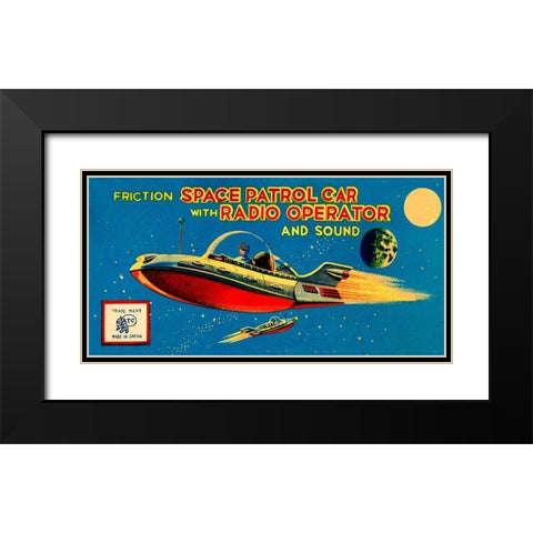 Space Patrol Car with Radio Operator Black Modern Wood Framed Art Print with Double Matting by Retrorocket