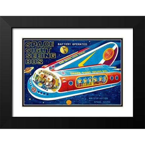 Space Sight Seeing Bus Black Modern Wood Framed Art Print with Double Matting by Retrorocket