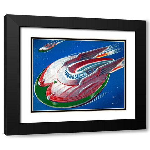 UFO Black Modern Wood Framed Art Print with Double Matting by Retrorocket