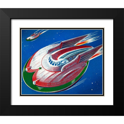 UFO Black Modern Wood Framed Art Print with Double Matting by Retrorocket