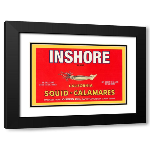 Inshore Brand Squid - Calamares Black Modern Wood Framed Art Print with Double Matting by Retrolabel