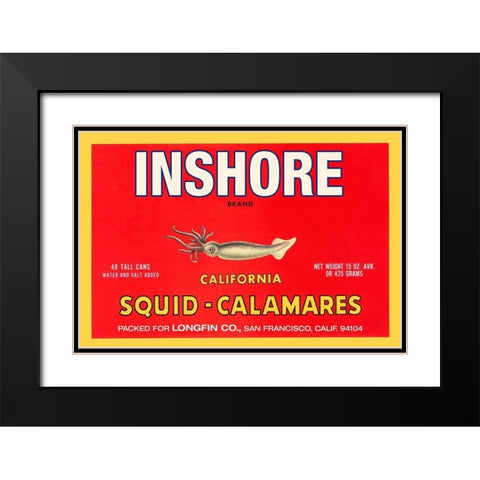 Inshore Brand Squid - Calamares Black Modern Wood Framed Art Print with Double Matting by Retrolabel